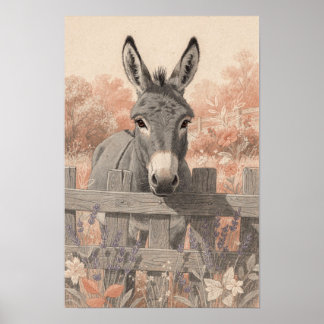 Poster Cartaz do Burro Cinza no Jardim de Lavanda