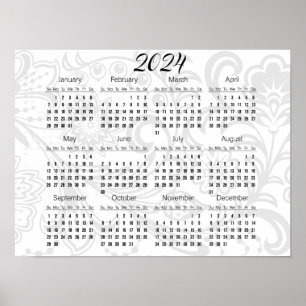 Poster Cartaz do Calendário 2024 com Desenho Floral Elega