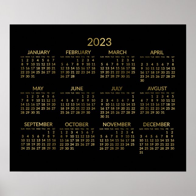 Poster Cartaz do Calendário Anual de 2023 em Ouro Falso e (Frente)