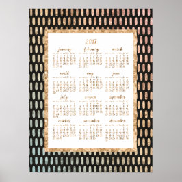 Pôster Cartaz do Calendário Anual Dourado 2017 Preto 18x2
