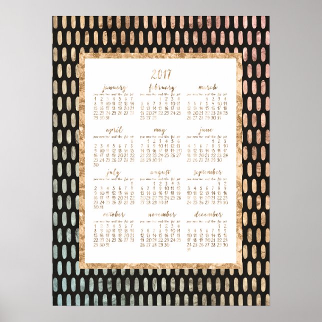 Pôster Cartaz do Calendário Anual Dourado 2017 Preto 18x2 (Frente)