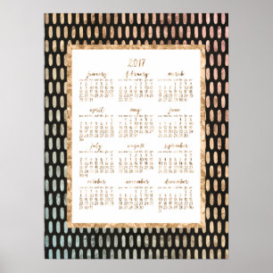 Pôster Cartaz do Calendário Anual Dourado 2017 Preto 45x6