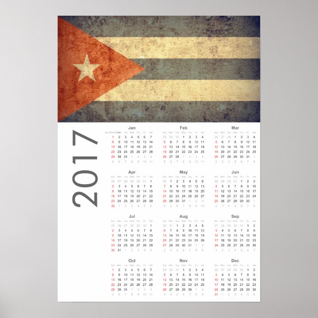 Pôster Cartaz do Calendário da Bandeira Grunge de Cuba 20 (Frente)