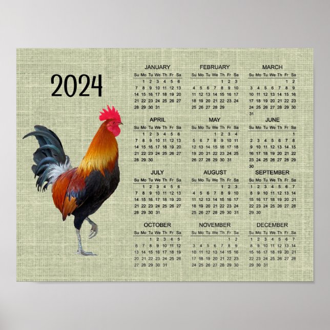 Poster Cartaz do Calendário de 2024 do Galo de Briga Colo (Frente)