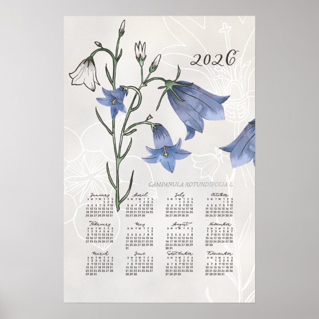 Poster Cartaz do Calendário de 2026 Botânico Bluebell (Frente)