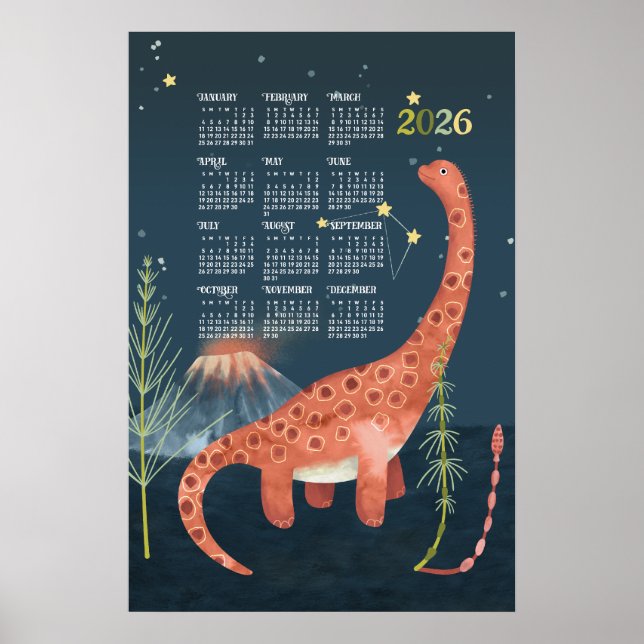 Poster Cartaz do Calendário de 2026 Brachiosaurus (Frente)