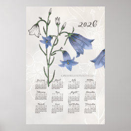 Poster Cartaz do Calendário de 2026 Floral Azul