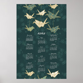 Poster Cartaz do Calendário de 2026 Grous de origami Verd