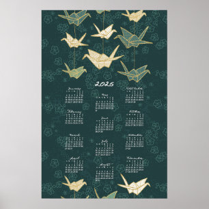 Poster Cartaz do Calendário de 2026 Grous de origami Verd