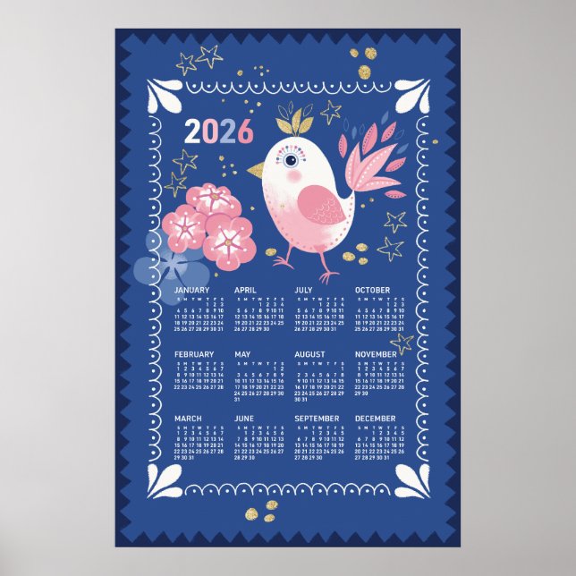 Poster Cartaz do Calendário de 2026 Pássaro (Frente)