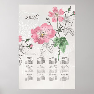 Poster Cartaz do Calendário de 2026 Rose Botânica