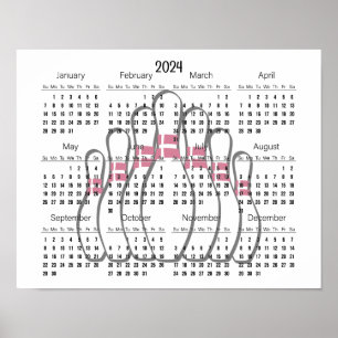 Poster Cartaz do Calendário de Design de Boliche 2024 