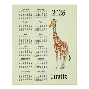Pôster Cartaz do Calendário de Design de Girafa 2026