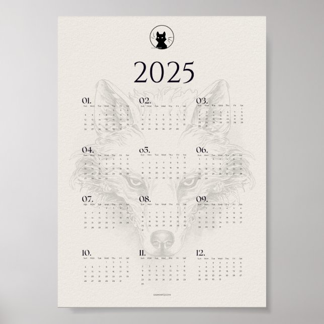 Poster Cartaz do Calendário de Esboços do Lobo de 2025 |  (Frente)