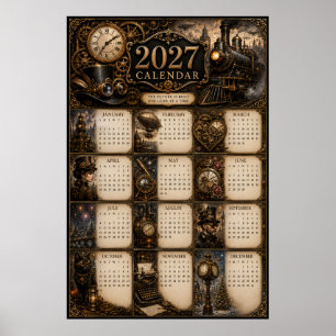 Poster Cartaz do Calendário de Parede Steampunk 2027