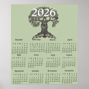 Poster Cartaz do Calendário de Uma Página da Árvore de Le