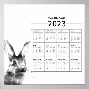Poster Cartaz do Calendário do Ano do Coelho em Aquarela 