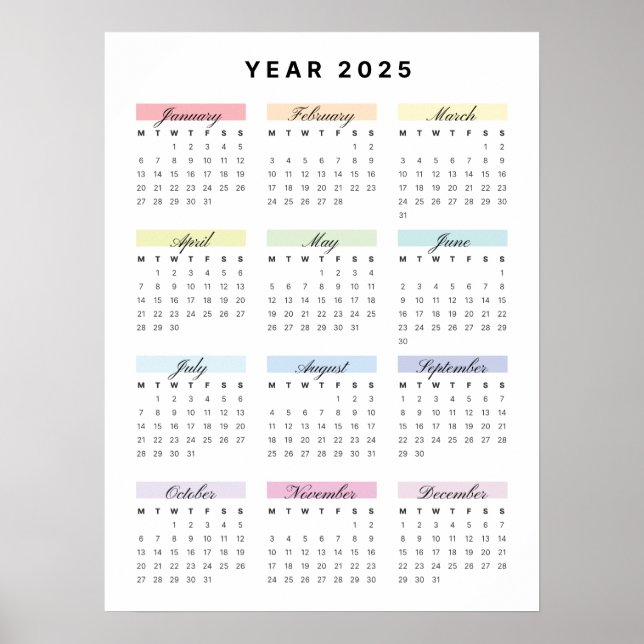 Poster Cartaz do Calendário Minimalista Arco-íris 2025 (Frente)