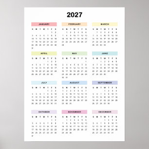 Poster Cartaz do Calendário Minimalista Arco-íris 2027