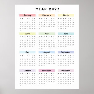 Poster Cartaz do Calendário Minimalista Arco-íris 2027