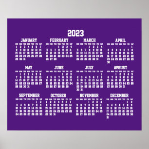 Poster Cartaz do Calendário Roxo Anual de 2023
