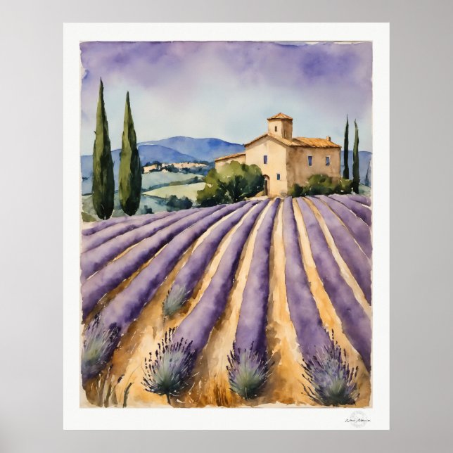 Poster Cartaz do Campo de Lavanda com Casa de Fazenda (Frente)