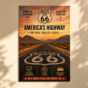 Poster Cartaz do Centenário da Rodovia Americana Rota 66
