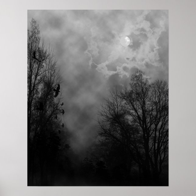 Poster Cartaz do Céu de Halloween com Corvos (Frente)