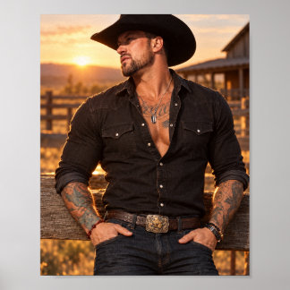 Poster Cartaz do Cowboy Crepúsculo com Placa de Identific