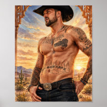 Cartaz do Cowboy do Pôr do Sol com Chapéu Preto