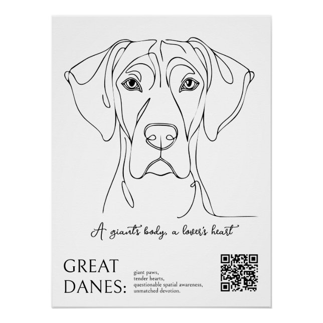 Pôster Cartaz do Dogue Alemão em Arte Linear  (Frente)