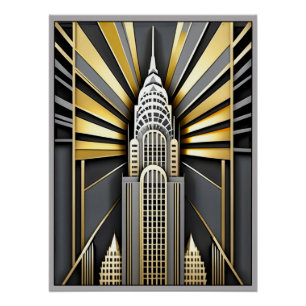 Pôster Cartaz do Edifício Chrysler em Art Déco.