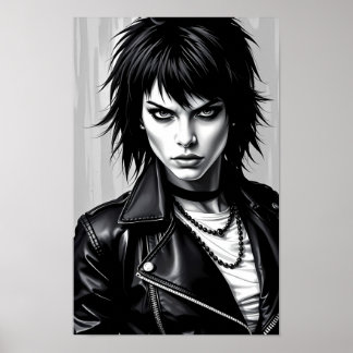Poster Cartaz do Espírito do Glam Rock Monocromático Rebe