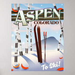 Poster Cartaz do esqui do estilo do vintage de Aspen