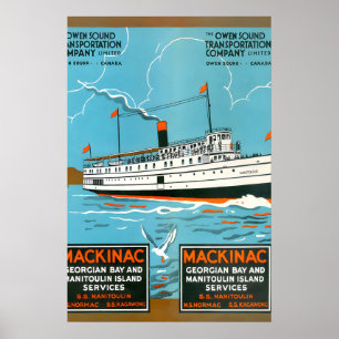 Poster Cartaz do Ferry de Mackinac Island - Viagens Antig