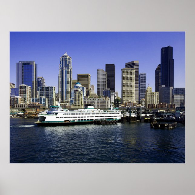 Pôster Cartaz do Ferry e Edifícios de Seattle (Frente)