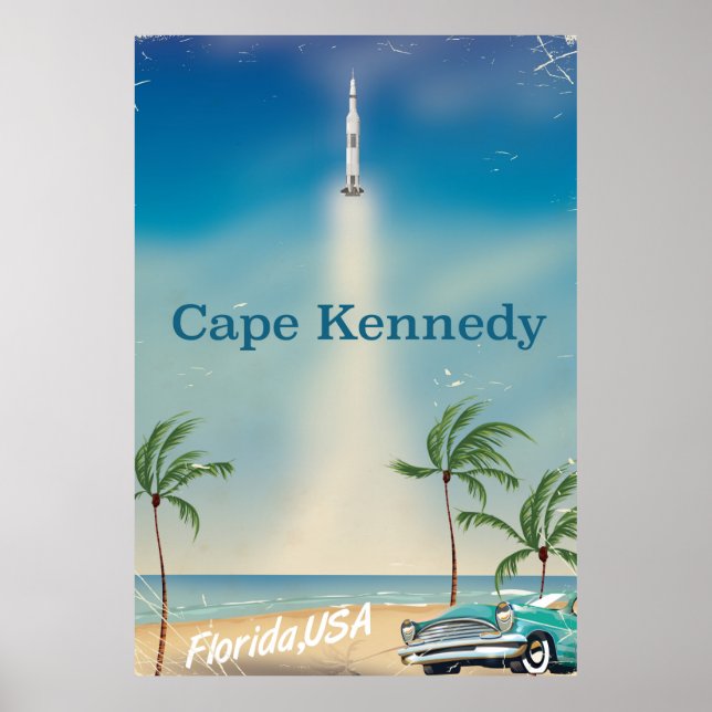 Poster Cartaz do foguete retro Saturno cinco do Cabo Kenn (Frente)