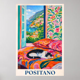 Poster Cartaz do Gato de Positano, Vista da Janela da Cos