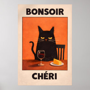 Poster Cartaz do Gato Preto Bonsoir Chéri, Queijo de Vinh