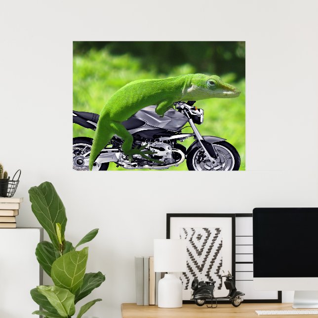 Poster Cartaz do Geckos havaiano verde piloto de moto (Escritório em casa)