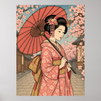 Poster Cartaz do Guarda-Chuva Flor de Cerejeira Maiko Jap