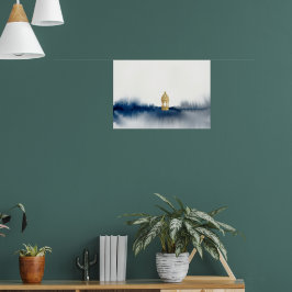 Poster Cartaz do Horizonte em Aquarela Azul Dourado
