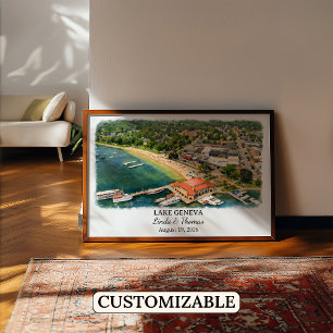Poster Cartaz do Lago de Genebra Wisconsin, Aquarela, Per
