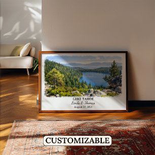 Poster Cartaz do Lago Tahoe Nevada, Aquarela, Personaliza