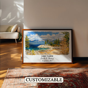 Poster Cartaz do Lago Tahoe Nevada, Aquarela, Personaliza
