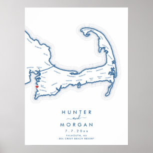 Poster Cartaz do Livro de Visitas Moderno Marinha Casamen