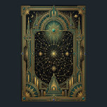 Poster Cartaz do Mapa Celeste Estelar Art Déco | Dourado<br><div class="desc">Contemple o infinito com o pôster do Mapa Estelar "Aura Celestial". Esta obra de arte magistralmente detalhada apresenta uma brilhante explosão estelar central conectada a uma complexa teia de constelações desenhadas à mão e órbitas planetárias. O mapa celestial está inserido dentro de uma grandiosa moldura Art Déco simétrica, apresentando torres...</div>