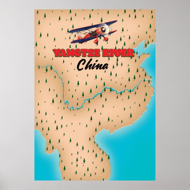 Poster cartaz do mapa da China rio Yangtze (Frente)