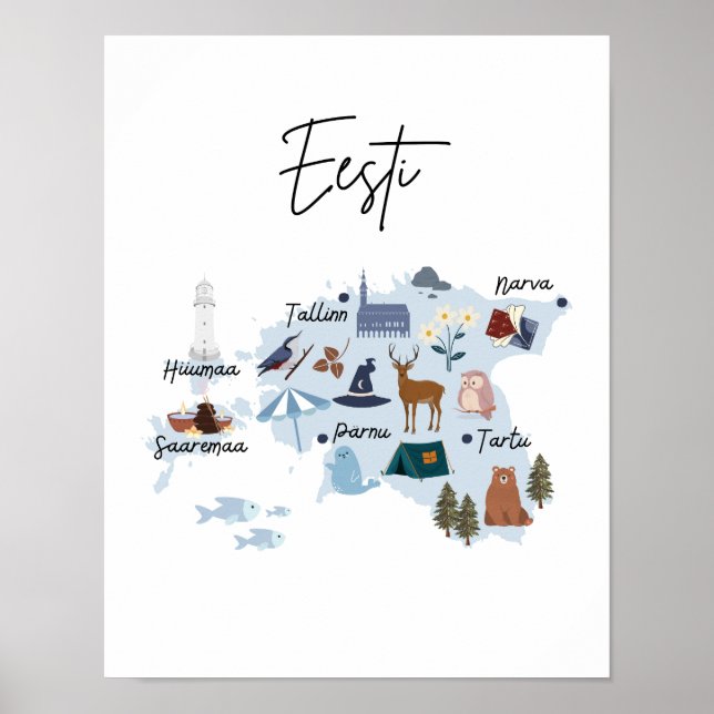 Poster cartaz do mapa da Estônia (Frente)