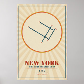 Poster Cartaz do Mapa da Pista do Aeroporto JFK de Nova Y